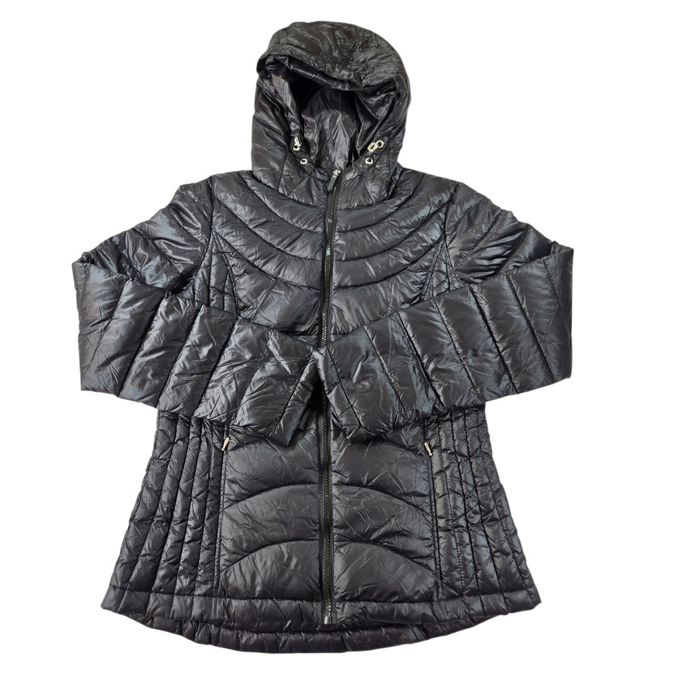 Andrew Marc Womens Medium Black Packable Down Puffer Jacket Hooded Lightweight